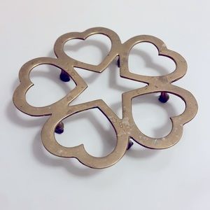 Vintage Brass 🧡 Hearts Forming a Star Table Trivet Farmhouse Dining Home Decor